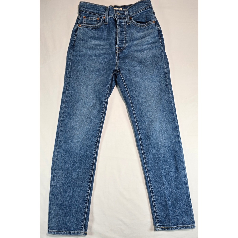 Levis Wedgie Straight Jeans Womens 27 Medium Wash Blue High Rise Button Fly 3496